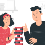 illustration of two people playing a puzzle game to illustrate problem solving